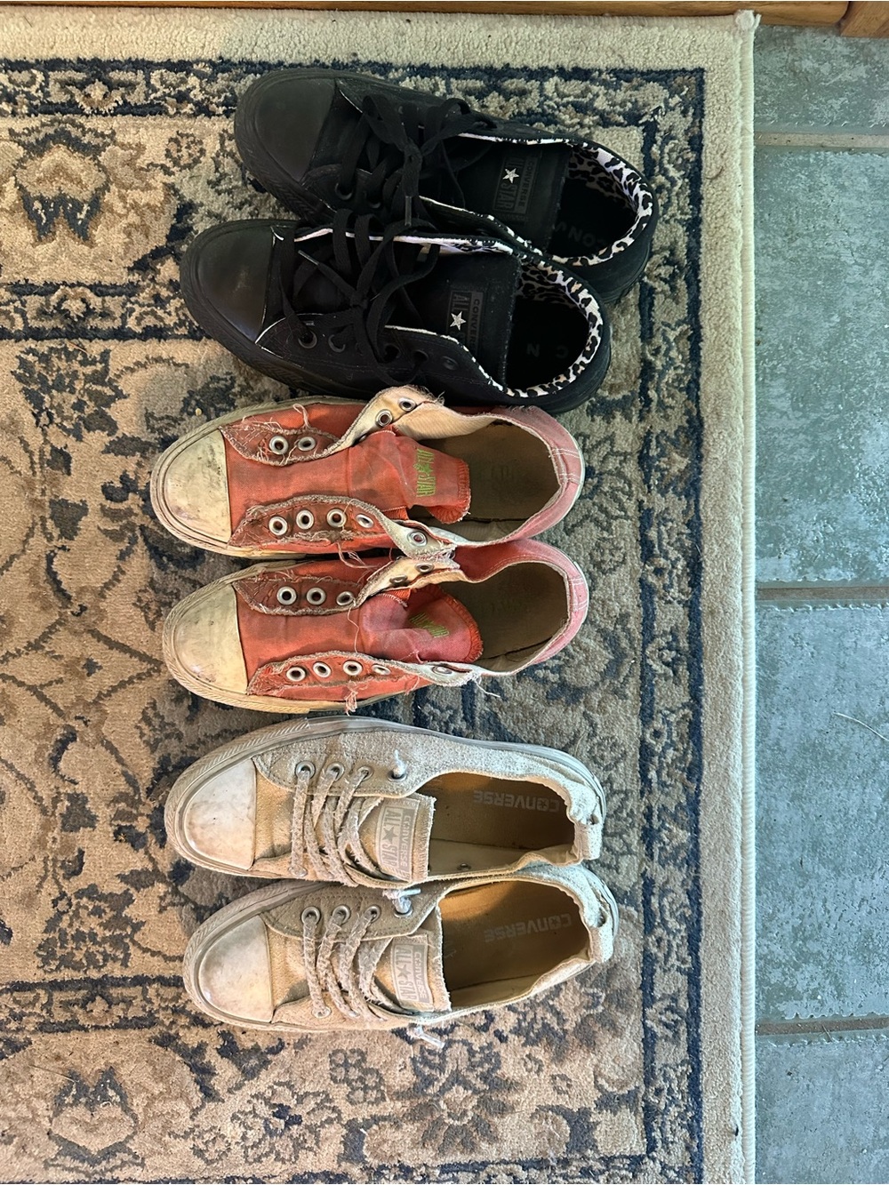 Converse WOMENS Low-Top Sneakers in Black, Coral, and Cream